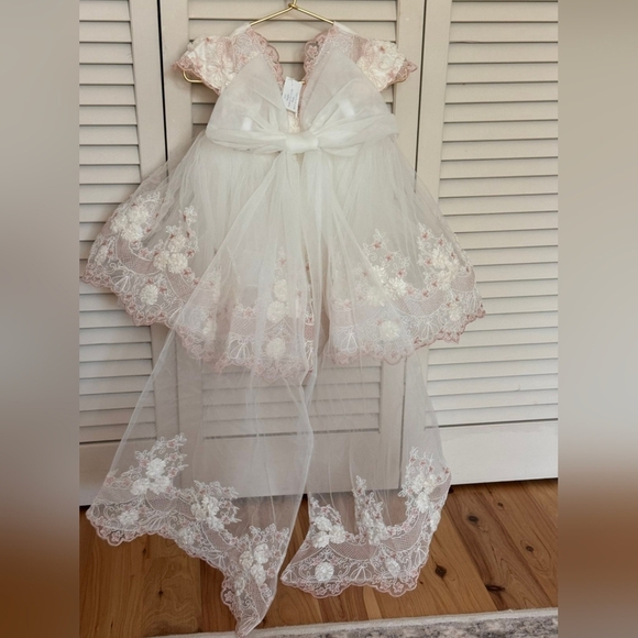 NWT Gorgeous Flower Girl Dress Tulle Belt Bow Wedding Pageant Baby Sz 9-12 Mos - Picture 7 of 9